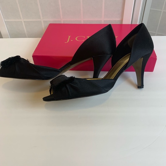 J. Crew Shoes - J Crew Ella Peep Toe Black Satin Heels Size 9